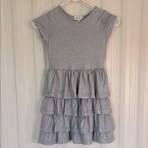 PEEK Gray Metallic Knit Tiered Ruffled Fit and Flare Dress Cap Sleeves Girls 6/7